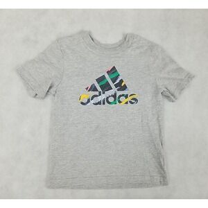 NWT Adidas Shirt Boys Size 4 X-Small Short Sleeve T-Shirt Graphic Tee Gray NEW